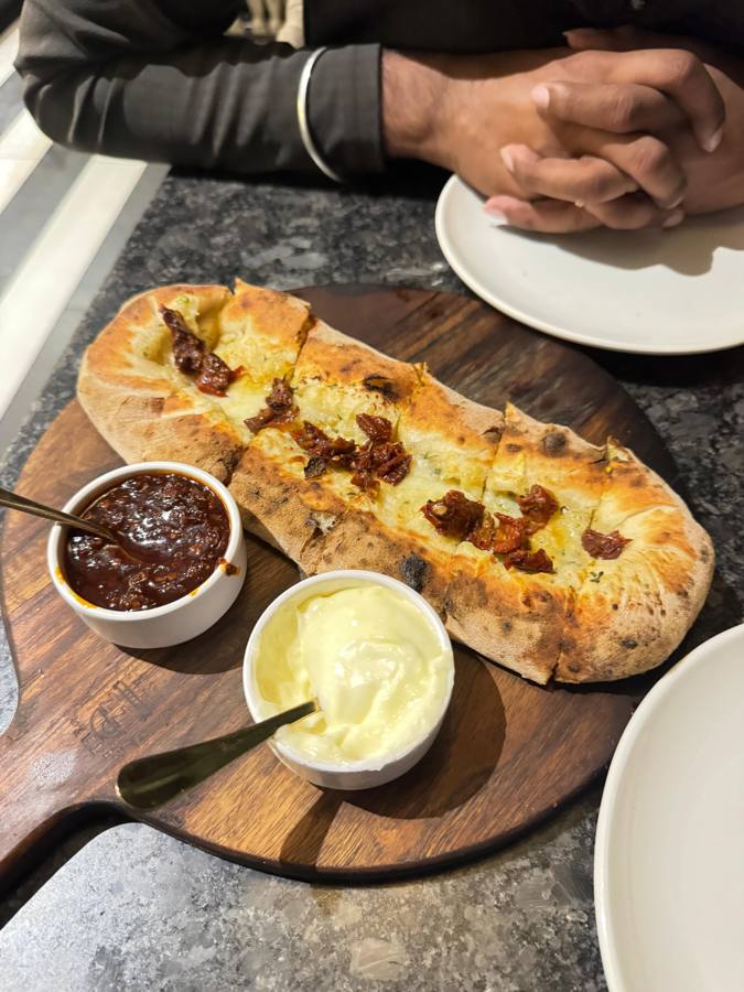 Garlic bread with chilli jam and butter
