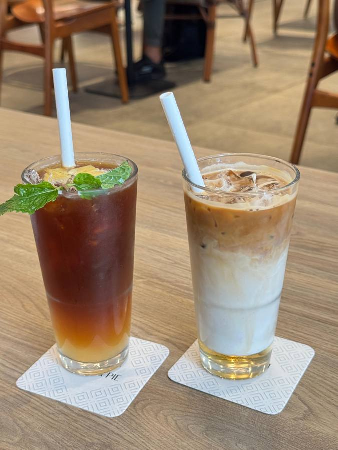 Two iced drinks at Paper and Pie