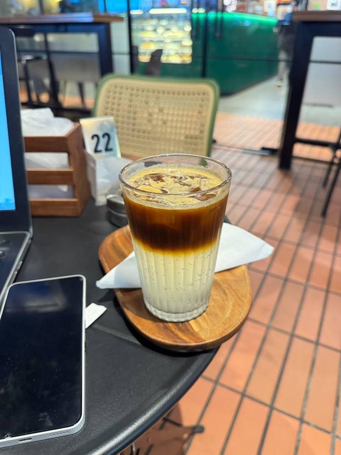 Layered coffee lemonade in a glass